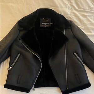 Karl Lagerfeld Black Leather Jacket with Faux Shearling
